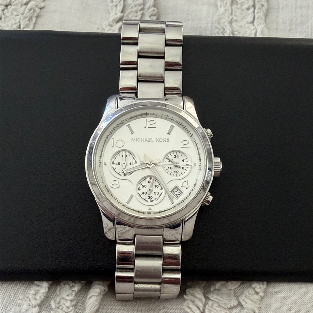 Michael Kors Silver Stainless Steel Chronograph With White Dial